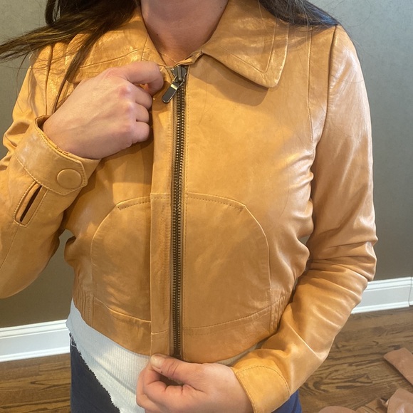 J Brand Natural Leather Cropped Bomber Jacket - Picture 4 of 11